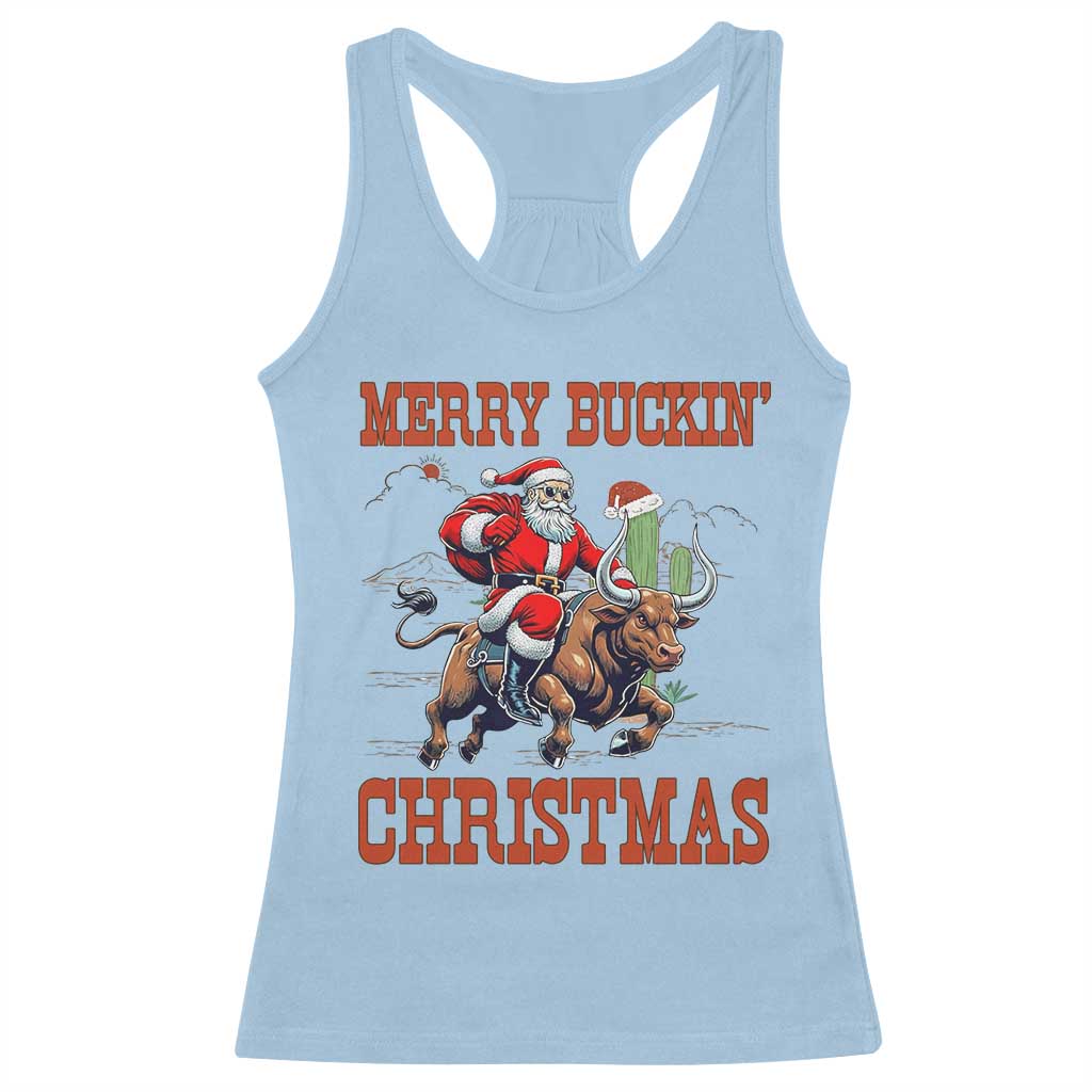 Western Black Santa Merry Buckin Christmas Racerback Tank Top Funny Rodeo - Wonder Print Shop