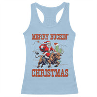 Western Black Santa Merry Buckin Christmas Racerback Tank Top Funny Rodeo - Wonder Print Shop