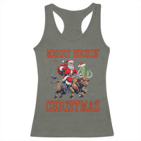 Western Black Santa Merry Buckin Christmas Racerback Tank Top Funny Rodeo - Wonder Print Shop