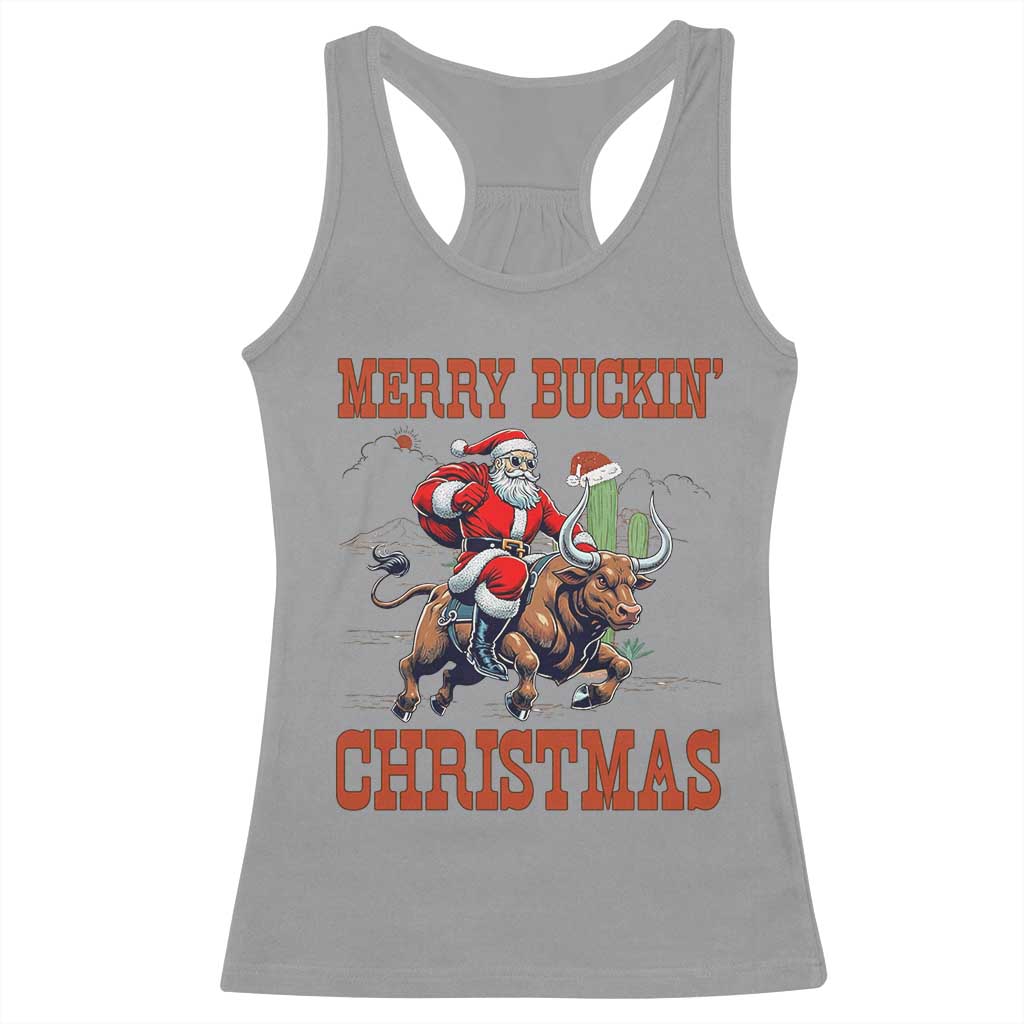 Western Black Santa Merry Buckin Christmas Racerback Tank Top Funny Rodeo - Wonder Print Shop