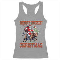 Western Black Santa Merry Buckin Christmas Racerback Tank Top Funny Rodeo - Wonder Print Shop