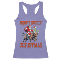 Western Black Santa Merry Buckin Christmas Racerback Tank Top Funny Rodeo - Wonder Print Shop