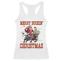 Western Black Santa Merry Buckin Christmas Racerback Tank Top Funny Rodeo - Wonder Print Shop