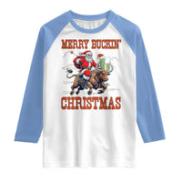 Western Black Santa Merry Buckin Christmas Raglan Shirt Funny Rodeo - Wonder Print Shop