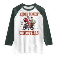 Western Black Santa Merry Buckin Christmas Raglan Shirt Funny Rodeo - Wonder Print Shop