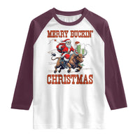 Western Black Santa Merry Buckin Christmas Raglan Shirt Funny Rodeo - Wonder Print Shop