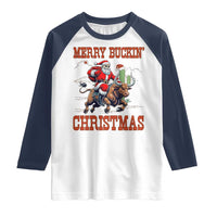 Western Black Santa Merry Buckin Christmas Raglan Shirt Funny Rodeo - Wonder Print Shop