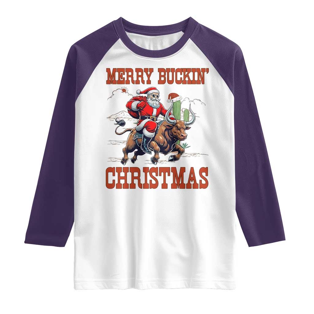 Western Black Santa Merry Buckin Christmas Raglan Shirt Funny Rodeo - Wonder Print Shop
