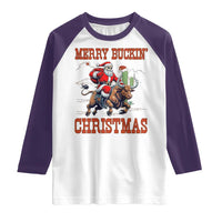 Western Black Santa Merry Buckin Christmas Raglan Shirt Funny Rodeo - Wonder Print Shop