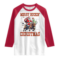Western Black Santa Merry Buckin Christmas Raglan Shirt Funny Rodeo - Wonder Print Shop
