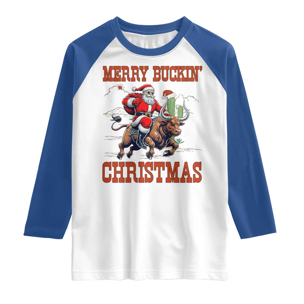 Western Black Santa Merry Buckin Christmas Raglan Shirt Funny Rodeo - Wonder Print Shop