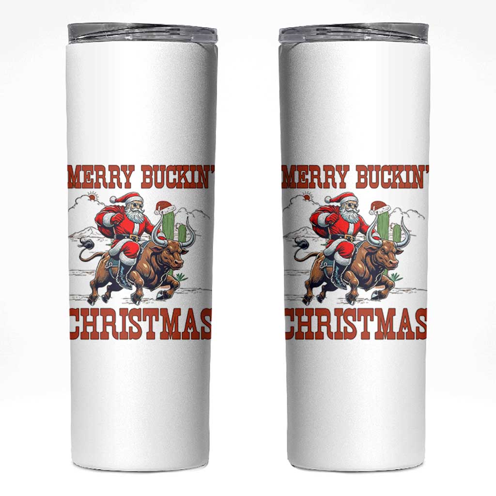 Western Black Santa Merry Buckin Christmas Skinny Tumbler Funny Rodeo - Wonder Print Shop