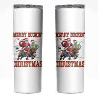 Western Black Santa Merry Buckin Christmas Skinny Tumbler Funny Rodeo - Wonder Print Shop