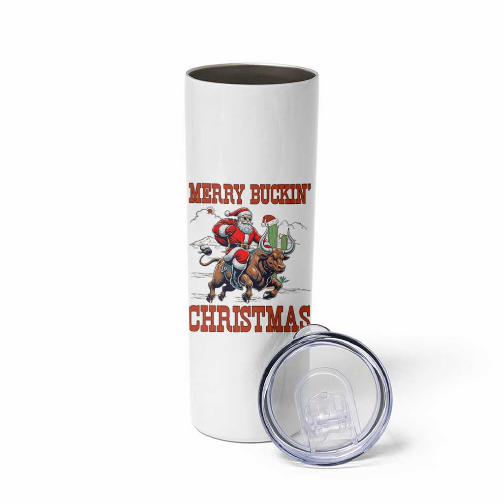 Western Black Santa Merry Buckin Christmas Skinny Tumbler Funny Rodeo - Wonder Print Shop