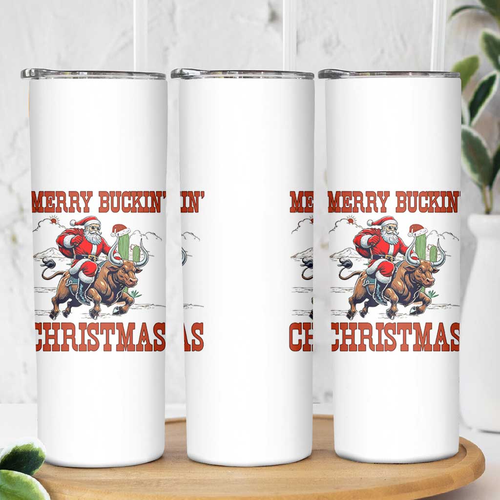 Western Black Santa Merry Buckin Christmas Skinny Tumbler Funny Rodeo - Wonder Print Shop