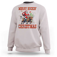 Western Black Santa Merry Buckin Christmas Sweatshirt Funny Rodeo - Wonder Print Shop