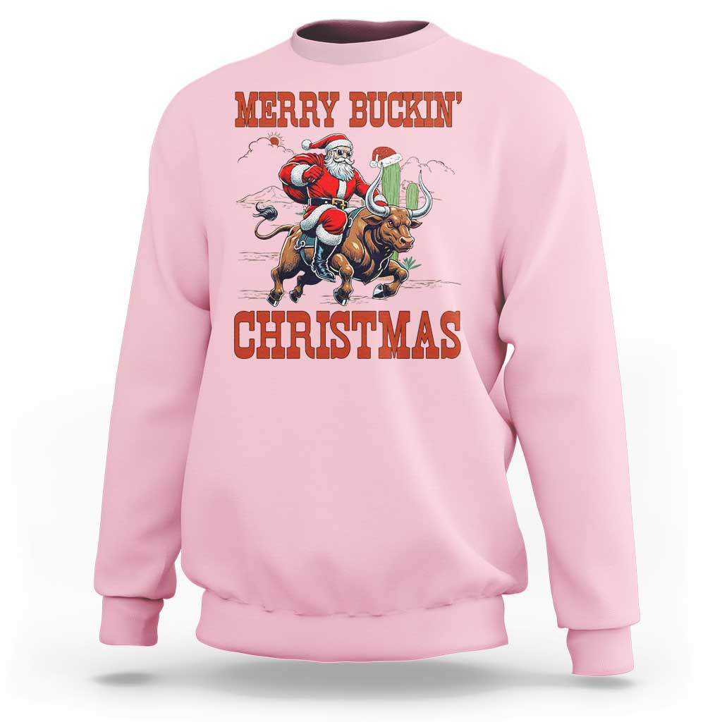 Western Black Santa Merry Buckin Christmas Sweatshirt Funny Rodeo - Wonder Print Shop