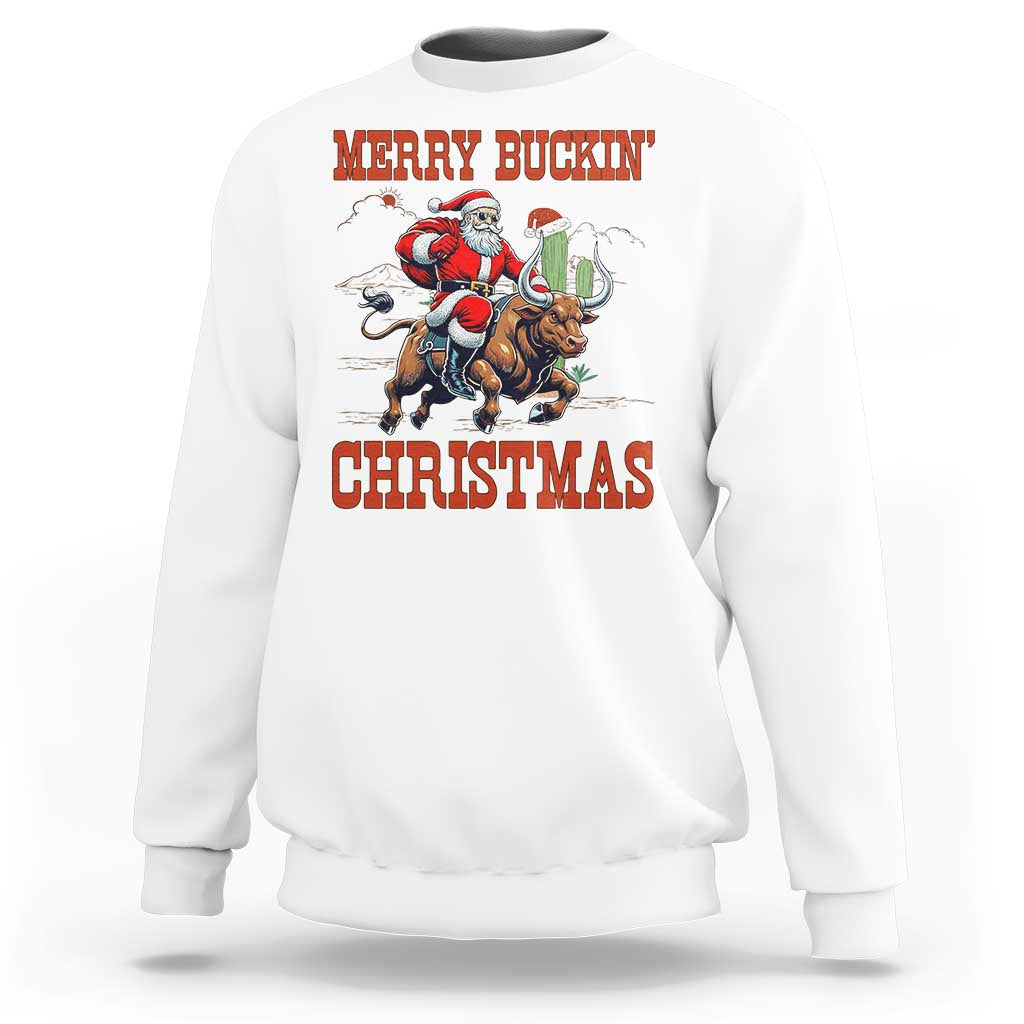 Western Black Santa Merry Buckin Christmas Sweatshirt Funny Rodeo - Wonder Print Shop