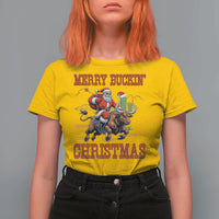 Western Black Santa Merry Buckin Christmas T Shirt For Women Funny Rodeo - Wonder Print Shop