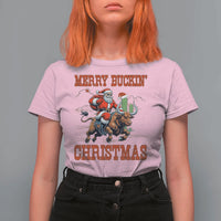 Western Black Santa Merry Buckin Christmas T Shirt For Women Funny Rodeo - Wonder Print Shop