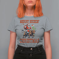 Western Black Santa Merry Buckin Christmas T Shirt For Women Funny Rodeo - Wonder Print Shop