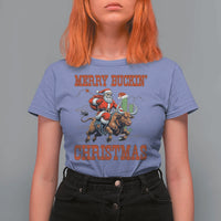Western Black Santa Merry Buckin Christmas T Shirt For Women Funny Rodeo - Wonder Print Shop