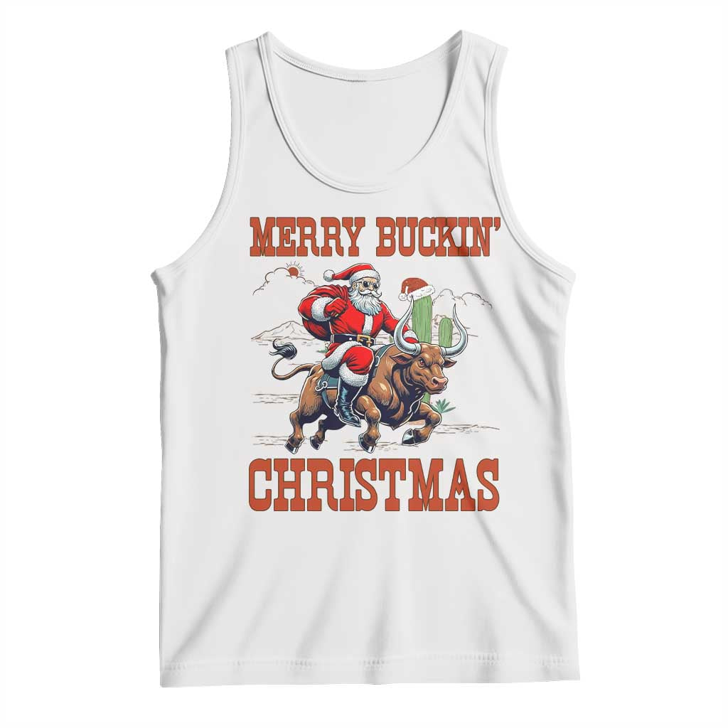 Western Black Santa Merry Buckin Christmas Tank Top Funny Rodeo - Wonder Print Shop