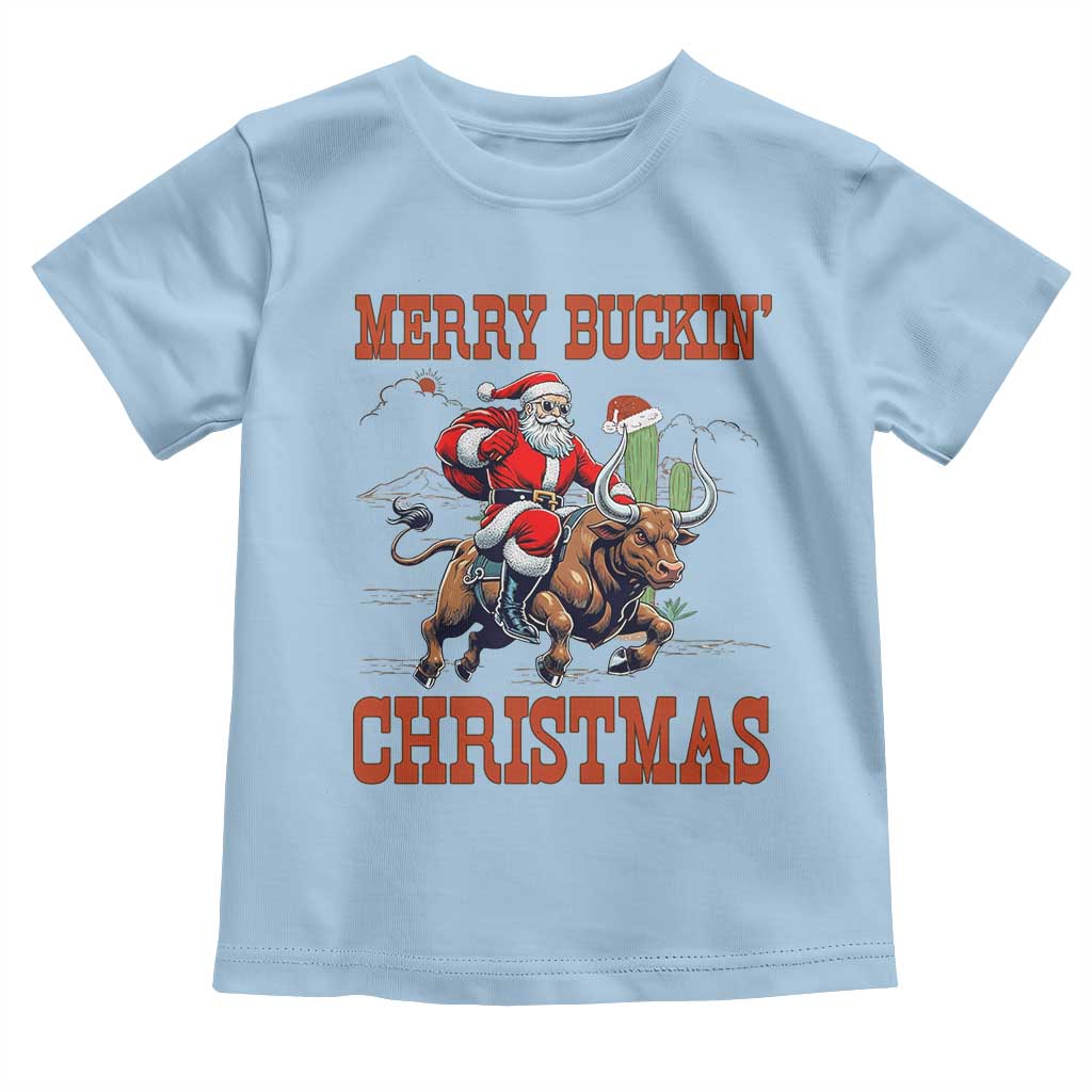 Western Black Santa Merry Buckin Christmas Toddler T Shirt Funny Rodeo - Wonder Print Shop