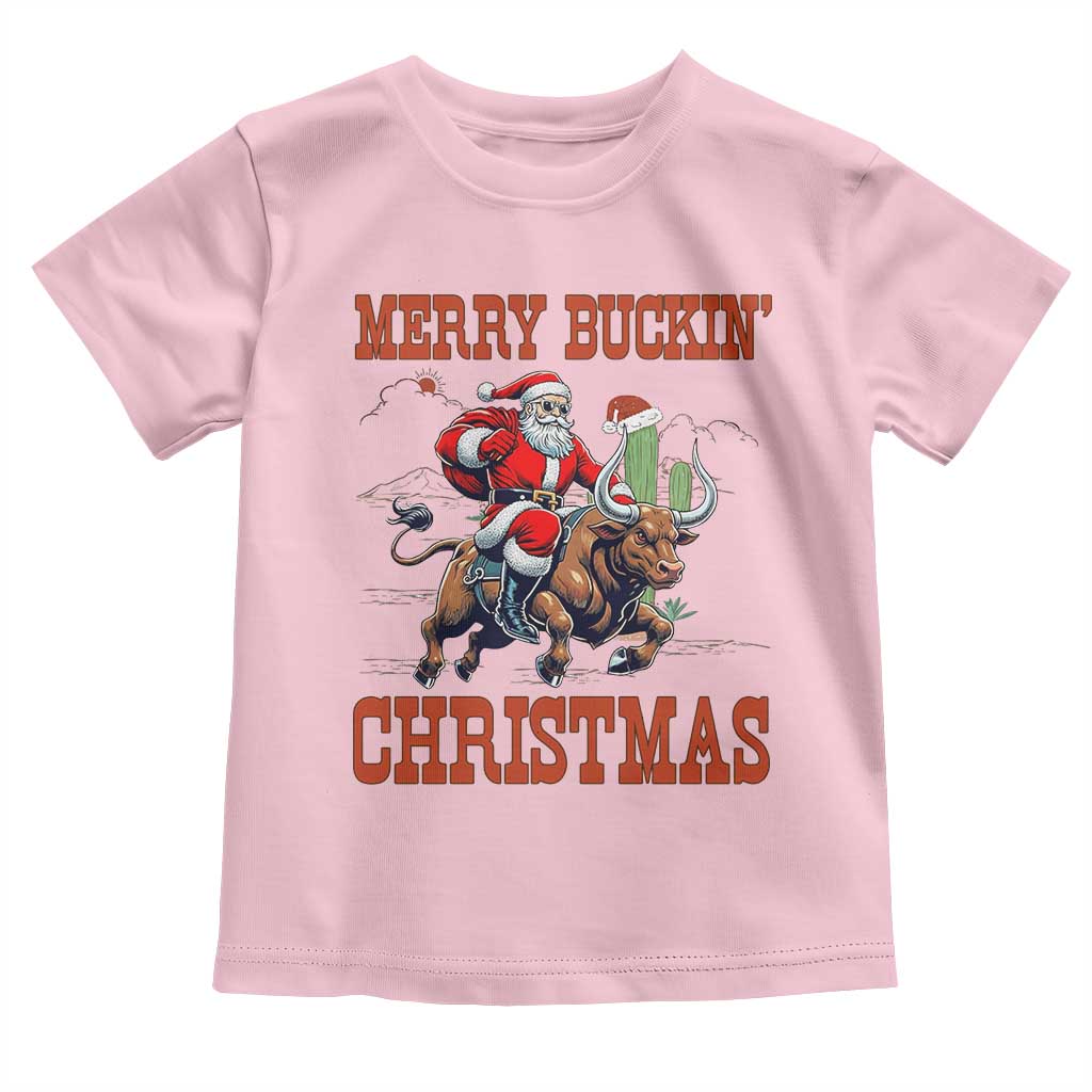 Western Black Santa Merry Buckin Christmas Toddler T Shirt Funny Rodeo - Wonder Print Shop