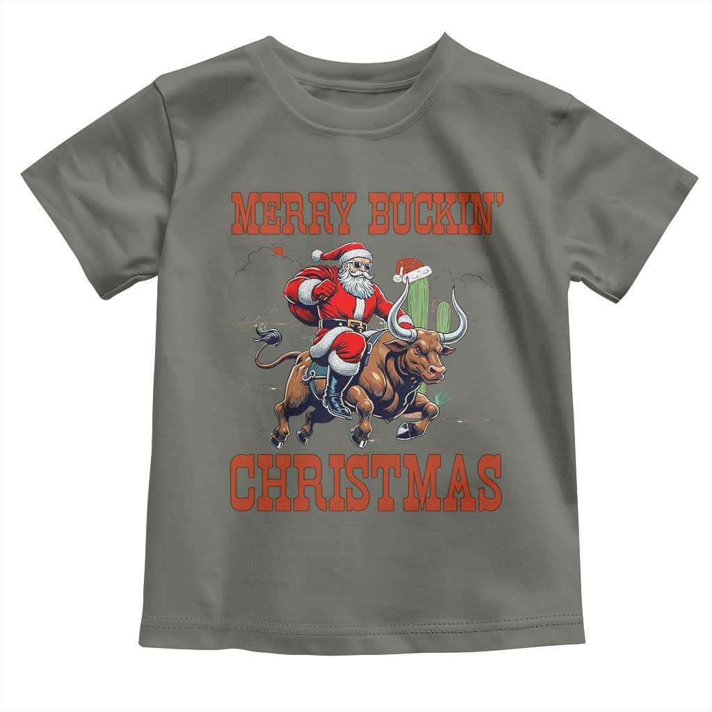 Western Black Santa Merry Buckin Christmas Toddler T Shirt Funny Rodeo - Wonder Print Shop