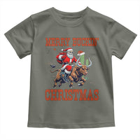 Western Black Santa Merry Buckin Christmas Toddler T Shirt Funny Rodeo - Wonder Print Shop