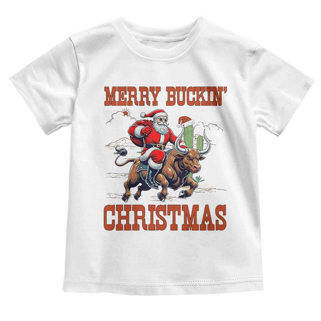 Western Black Santa Merry Buckin Christmas Toddler T Shirt Funny Rodeo - Wonder Print Shop