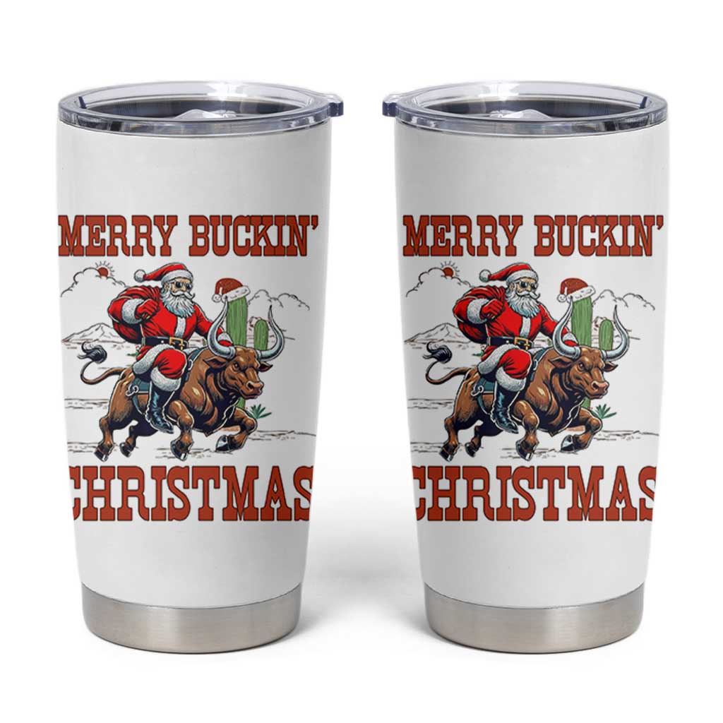 Western Black Santa Merry Buckin Christmas Tumbler Cup Funny Rodeo - Wonder Print Shop
