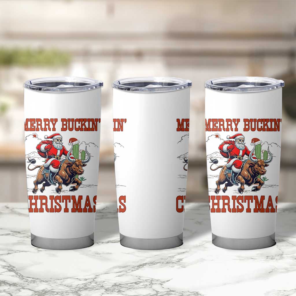 Western Black Santa Merry Buckin Christmas Tumbler Cup Funny Rodeo - Wonder Print Shop