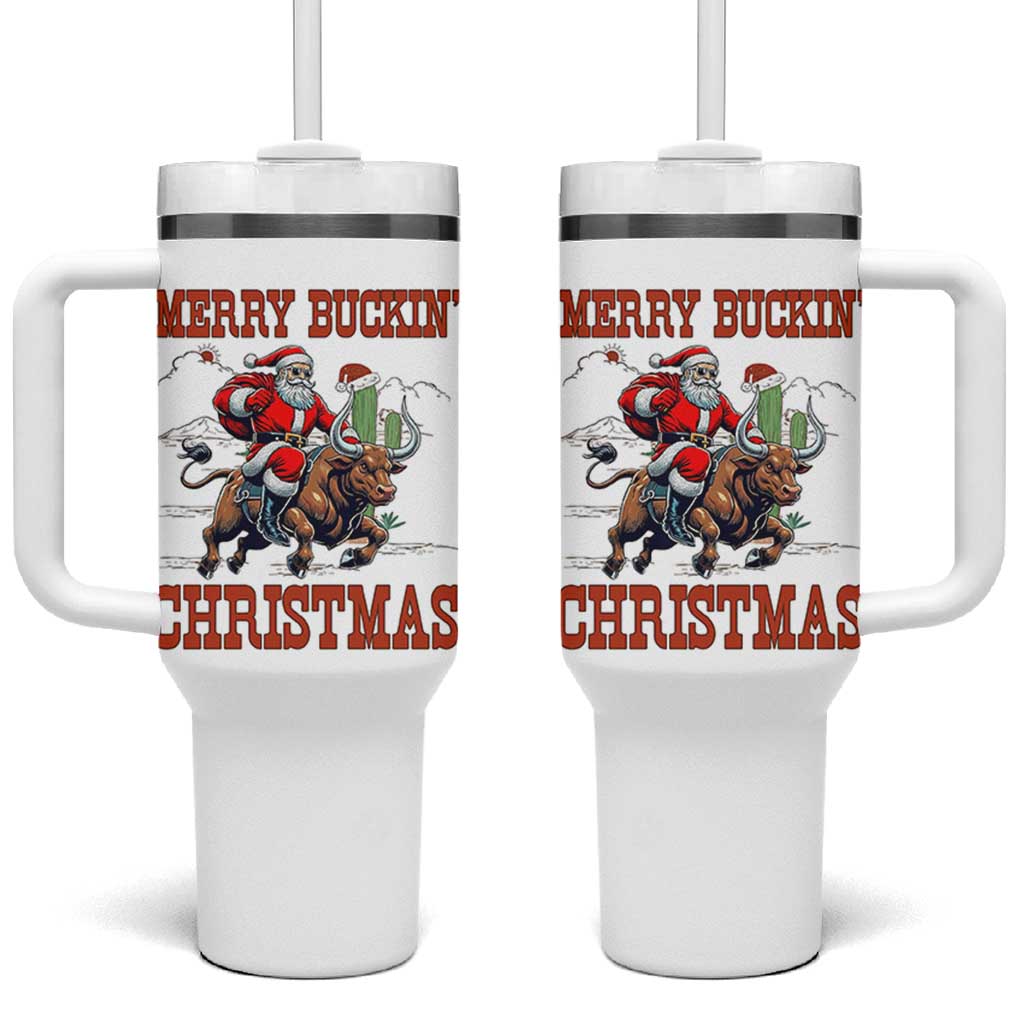 Western Black Santa Merry Buckin Christmas Tumbler With Handle Funny Rodeo - Wonder Print Shop