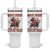 Western Black Santa Merry Buckin Christmas Tumbler With Handle Funny Rodeo - Wonder Print Shop