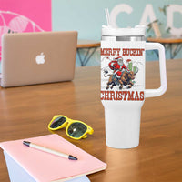 Western Black Santa Merry Buckin Christmas Tumbler With Handle Funny Rodeo - Wonder Print Shop