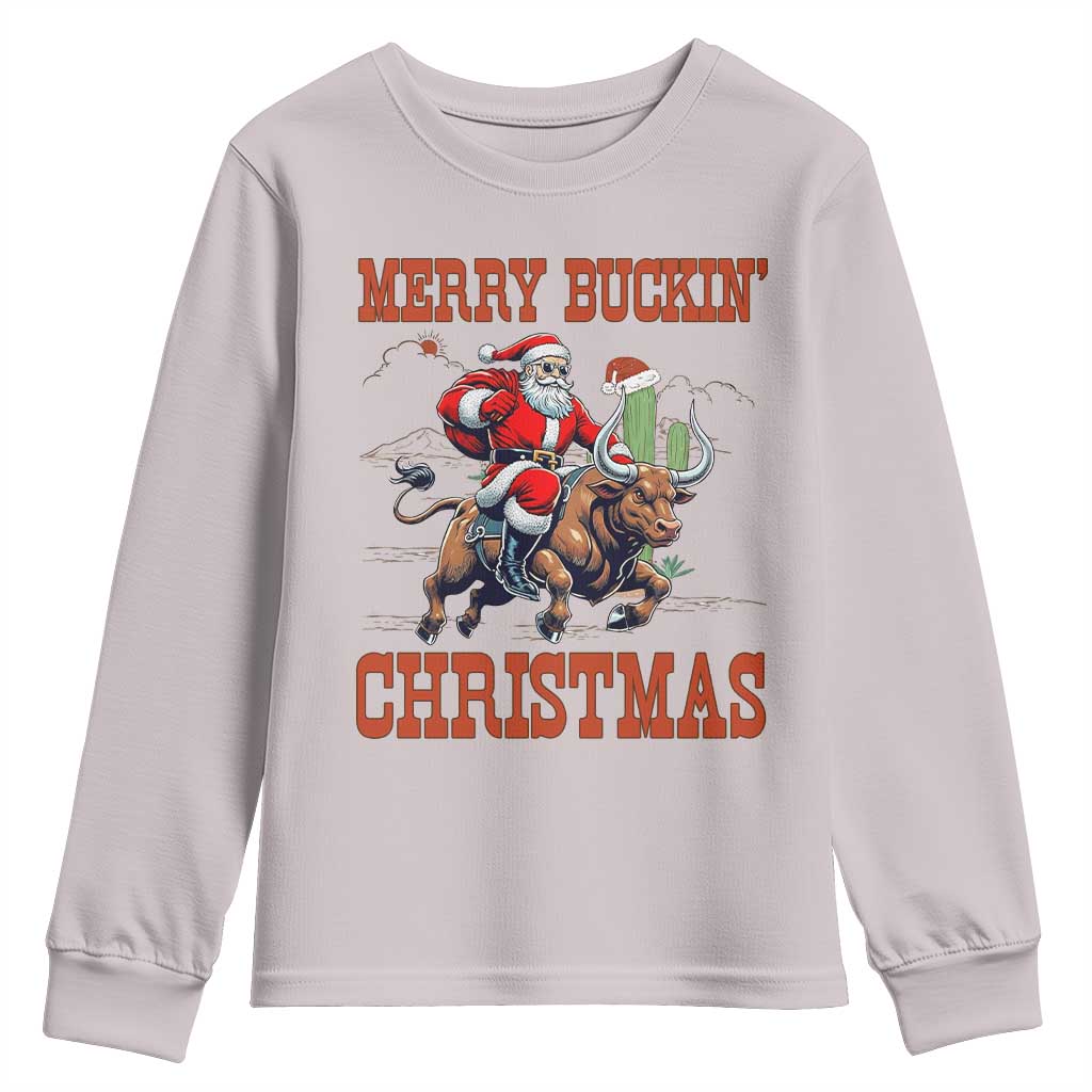 Western Black Santa Merry Buckin Christmas Youth Sweatshirt Funny Rodeo - Wonder Print Shop