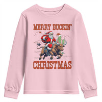 Western Black Santa Merry Buckin Christmas Youth Sweatshirt Funny Rodeo - Wonder Print Shop