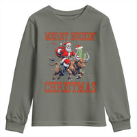 Western Black Santa Merry Buckin Christmas Youth Sweatshirt Funny Rodeo - Wonder Print Shop
