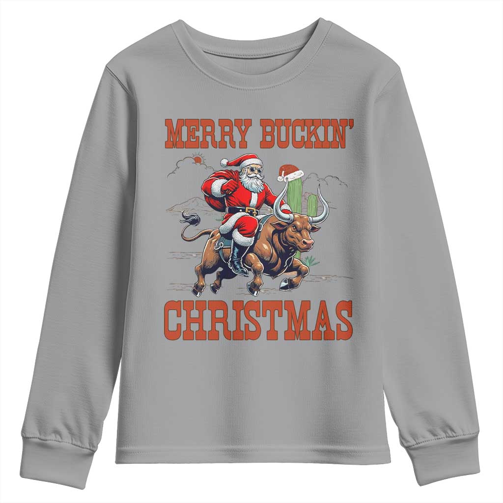 Western Black Santa Merry Buckin Christmas Youth Sweatshirt Funny Rodeo - Wonder Print Shop