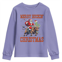 Western Black Santa Merry Buckin Christmas Youth Sweatshirt Funny Rodeo - Wonder Print Shop