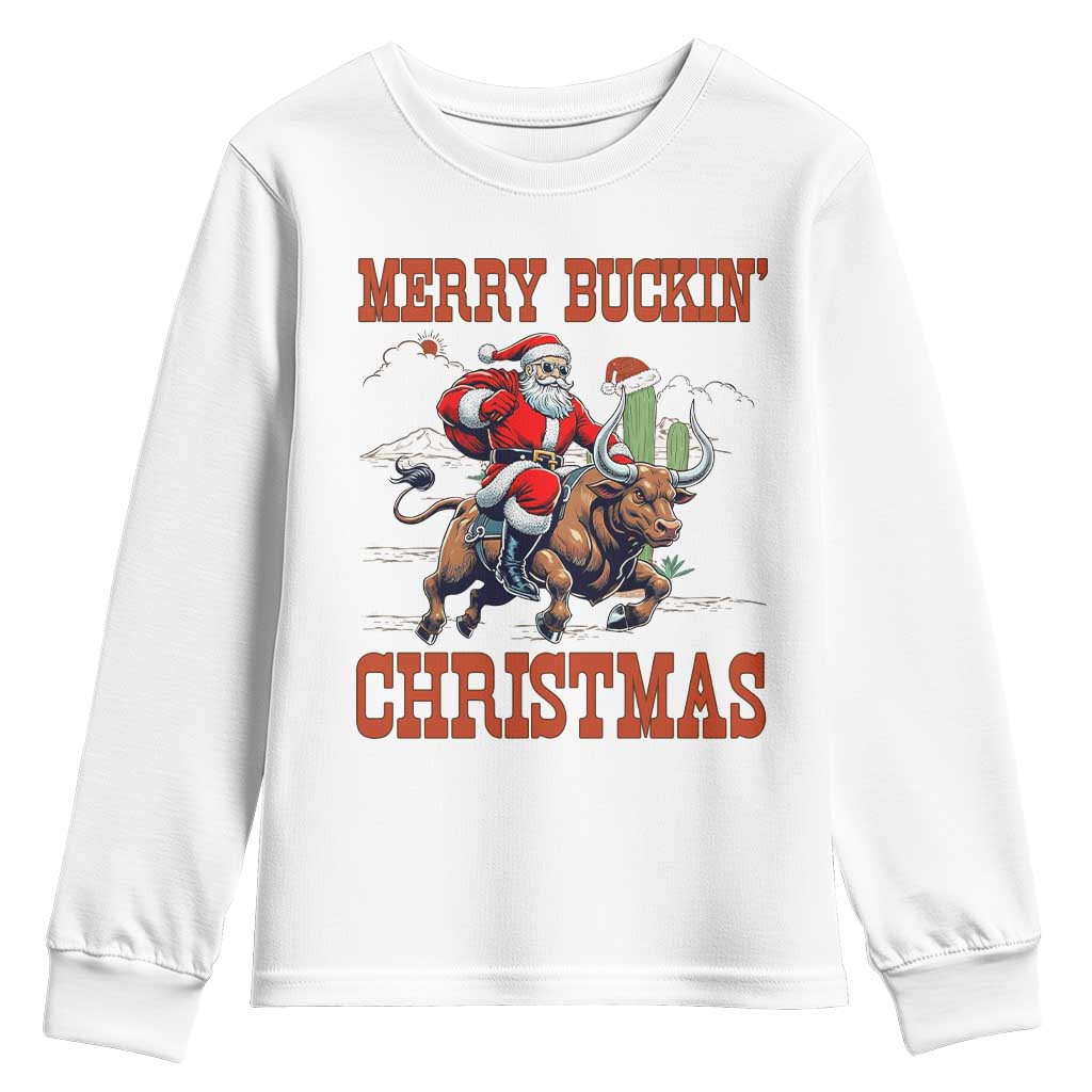 Western Black Santa Merry Buckin Christmas Youth Sweatshirt Funny Rodeo - Wonder Print Shop