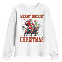Western Black Santa Merry Buckin Christmas Youth Sweatshirt Funny Rodeo - Wonder Print Shop