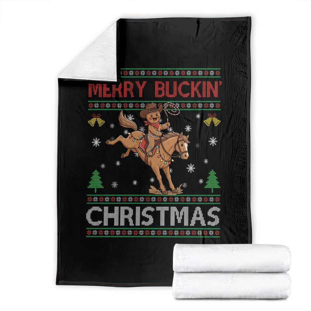 Funny Gingerbread Man Horse Rider Throw Blanket Merry Buckin Christmas Gift - Wonder Print Shop