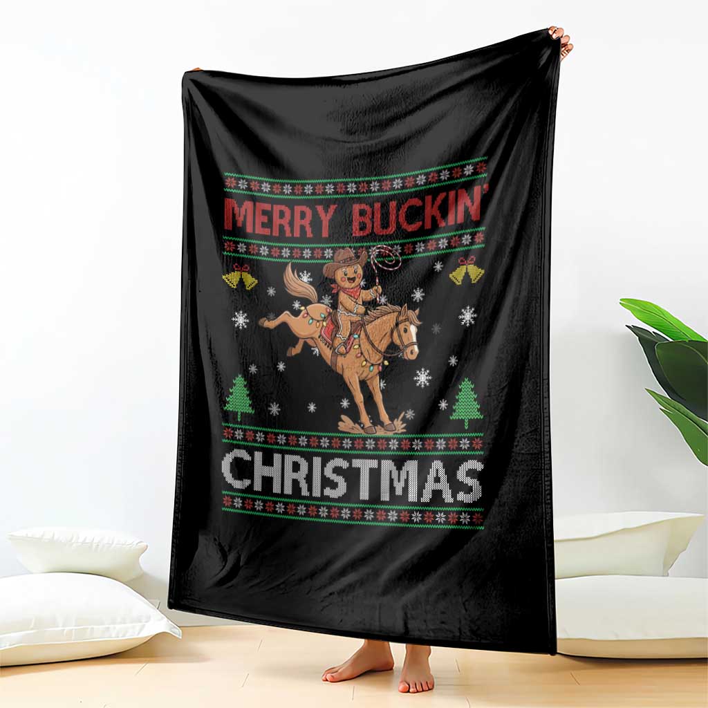 Funny Gingerbread Man Horse Rider Throw Blanket Merry Buckin Christmas Gift - Wonder Print Shop