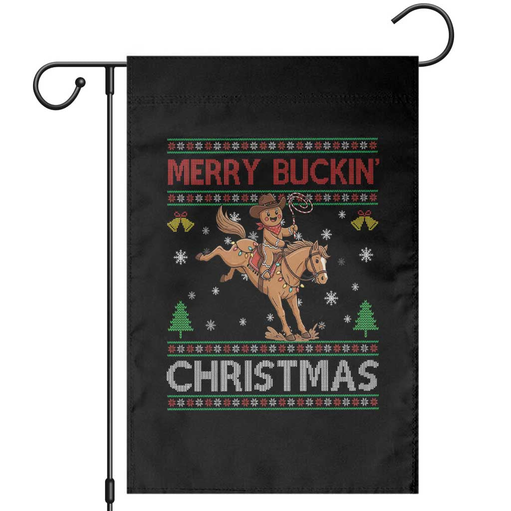 Funny Gingerbread Man Horse Rider Garden Flag Merry Buckin Christmas Gift - Wonder Print Shop