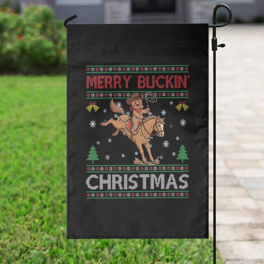 Funny Gingerbread Man Horse Rider Garden Flag Merry Buckin Christmas Gift - Wonder Print Shop
