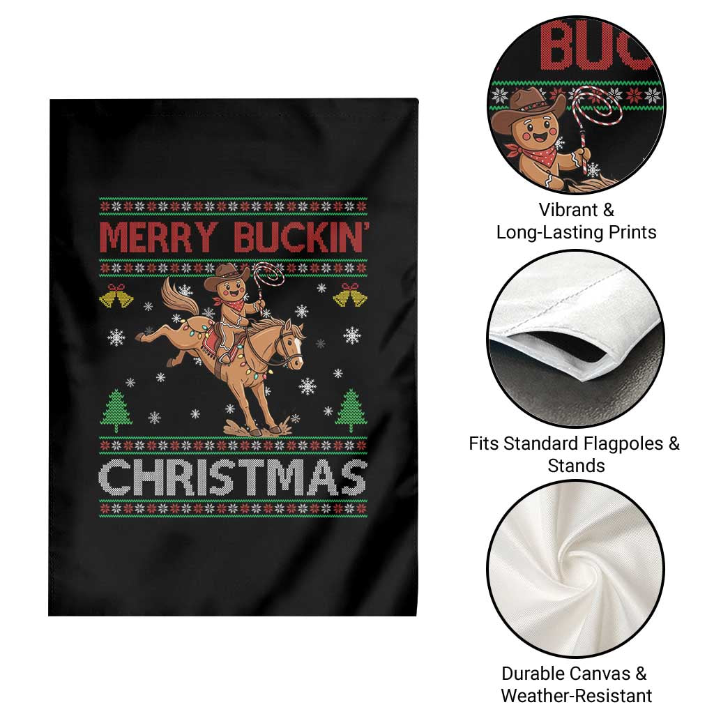 Funny Gingerbread Man Horse Rider Garden Flag Merry Buckin Christmas Gift - Wonder Print Shop