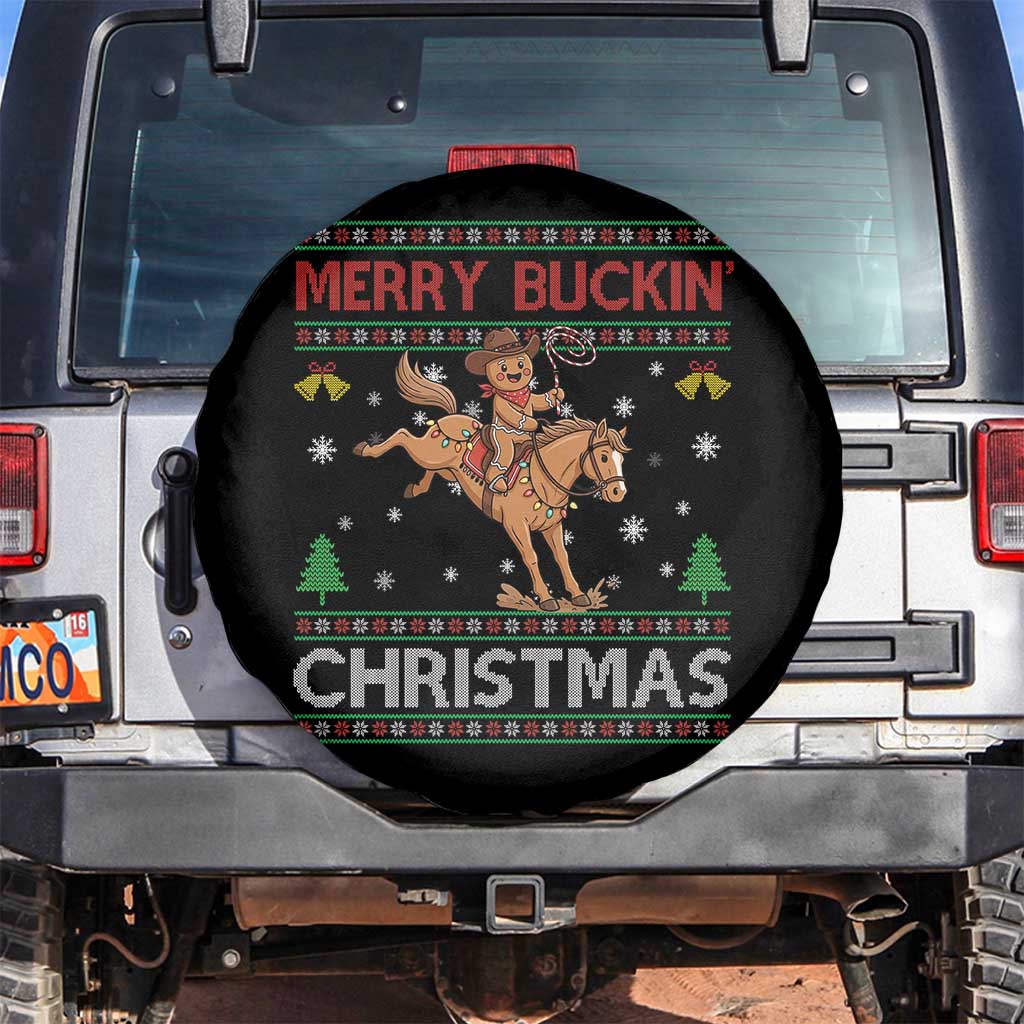 Funny Gingerbread Man Horse Rider Spare Tire Cover Merry Buckin Christmas Gift - Wonder Print Shop